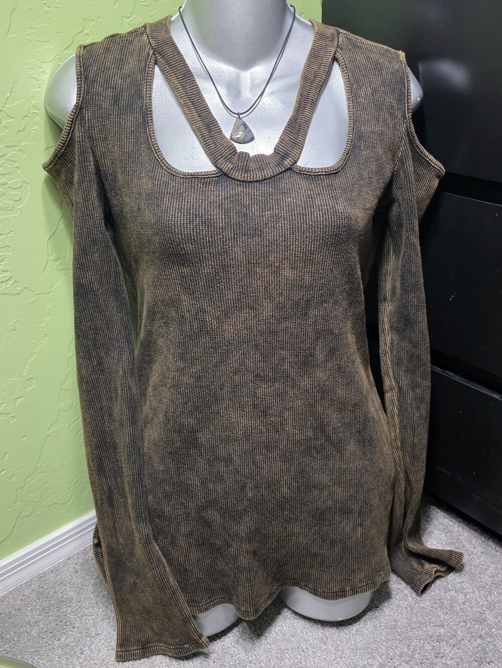Urban X Alternative Goth Industrial Open Shoulder Shirt Brown Size M